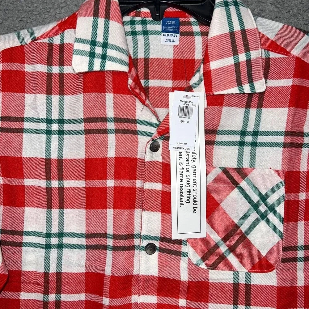 NWT Old Navy Pajama Shirt Youth L (10-12) Red Plaid Flannel Holiday‎ Jammies